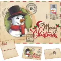 Lot de cartes de vœux de Noël en kraft rétro avec bonhomme de neige et Merry Christmas - Bonhomme de neige / 1 carte de vœux + 1 enveloppe