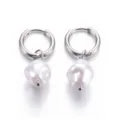 Eleganti orecchini a cerchio in acciaio inox con perle sintetiche in stile barocco - Perla Irregolare Acciaio (DY920)