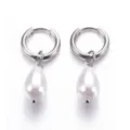 Orecchini a cerchio in acciaio inossidabile argento con eleganti perle artificiali - Perla a Goccia d'Acqua in Acciaio (DY920)