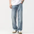 Vintage light blue men's straight-leg loose denim jeans for casual spring fashion wear - 28 / 直筒阔腿裤(D1112) / Blue