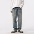 Vintage light blue washed denim jeans for men in a loose straight-leg fit style - 28 / Bottom - Straight Wide Leg Pants (D1113) / Vintage Blue (D1113)