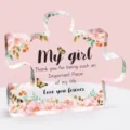 Plaque en acrylique en forme de puzzle avec motifs floraux et texte - Style de Puzzle R25 / Largeur Env 8cm Épaisseur 1cm