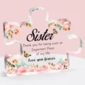 Plaque souvenir en acrylique en forme de puzzle pour sœur avec motifs de fleurs roses - Style Puzzle R36 / Largeur Env 8cm Épaisseur 1cm