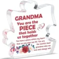 Plaque en acrylique pièce de puzzle pour grand-mère avec décor floral - Style Puzzle R40 (Pour Grand-mère) / Largeur Env 8cm Épaisseur 1cm