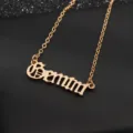 Detailansicht der goldenen Gemini Sternzeichen Buchstaben Anhänger Halskette, schick. - Zwillinge