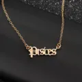 Goldene Sternzeichen Halskette mit Pisces Buchstabe Anhänger, Retro Gothic Schmuck Detail. - Fische