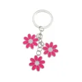 Cute pink daisy flower metal keychain with enamel charms and silver split ring for keys. - Enamel Flower Triple Pendant (ZMK0046fense)