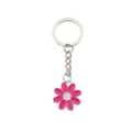 Close-up detail of a cute pink enamel daisy flower keychain with shiny metal ring hook. - Enamel Flower Single Pendant (ZMK0047fense) / Medium 7.5cmx2.5cm / Pink