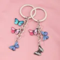 Metal keychain with colorful butterfly charms keyring cute fashion accessory for bags and keys. - Enamel Butterfly Double Ring Pendant (PZ0181baik)