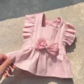 Hübsches rosa Hundekleid Prinzessin Stil atmungsaktive Haustierkleidung für kleine Hunde Katzen - L (Empfohlenes Gewicht 4-6kg) / Rosa Gestreiftes Flatterärmel-Kleid