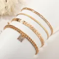 Gold layered anklet set with rhinestone letter charm for women summer beach jewelry fashion - Four Piece Set Letter M Style (FZ0193) / Gold