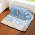 Breathable summer cat tunnel and mat set with sisal scratching pad and interactive play balls. - Blue