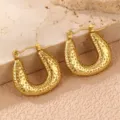 Goldfarbene strukturierte U-förmige Creolen für Damen, elegante Edelstahl Ohrringe - Strukturierte U-Förmige Ohrringe (ES0009Uxing)