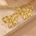 Goldfarbene metallische Schleifen Ohrstecker für Damen, schicke trendige Modeschmuck Accessoires. - 3D Schleife Ohrstecker (ES0010hudiejie)