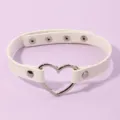 Witte PU leer hart choker ketting punk harajuku stijl metalen kraag sieraden item. - Wit