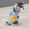 Atmungsaktive Sommer-Hundekleidung in blauem Streifendesign mit gelber Tasche für kleine Hunde. - XL / Blau Gestreift