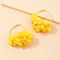 Gelbe Stoffblumen Creolen Ohrringe für Damen, süßer Stil Legierung große runde Schmuck Variante. - Gelb
