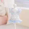 Süßes Chiffon Katzenkleid Blumen Haustier Kleidung Sommer kleiner Hund blaues Herz. - L (Empfohlenes Gewicht 4-6kg) / Kleid mit Herz-Flügelärmeln / Blau