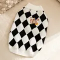 Schwarz-weißer Argyle Haustier Strickpullover, warme Winter Haustierkleidung für Katzen Hunde. - S / Schwarzes Schachbrett