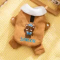 Cozy corduroy pet winter coat with cute sailor bear embroidery and warm fleece collar for dogs cats. - XS / Set / Corduroy Bear