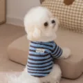 Blau-braun gestreifter Fleece-Hundepullover für kleine Hunde und Katzen, Haustier Kleidung Variante. - S / Blau Gestreift