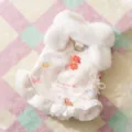 Cute winter dog dress with plush collar warm fleece pet clothes for small dogs puppy apparel - XS / Miya White
