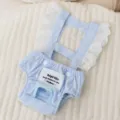 Bonitos pantalones fisiológicos azules para perras con tirantes de encaje blanco. - S (Peso recomendado de 0,5 a 2,5 kg) / Azul Bondi