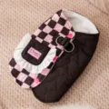 Warm winter pet plaid vest with fleece lining pocket and leash D-ring for dogs and cats - Pink and Black Argyle