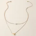 Doppelreihige goldene Halskette mit Perle und Buchstabe A Anhänger elegante Damenschmuck - Buchstabe A Stil (NZ2456-A) / Gold