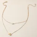 Doppelstufige goldene Halskette mit Perle und Buchstabe D Herz Anhänger Damen Schmuck - Buchstabe D Stil (NZ2456-D) / Gold