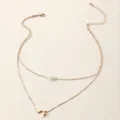 Doppellagige Gold Halskette mit Perle und Buchstabe F Anhänger, elegante Damenschmuck. - Buchstabe F Stil (NZ2456-F) / Gold