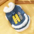 Denim dog winter vest with plush collar warm pet clothes for small dogs and cats blue - XS(Recommended Weight 0.5-1.5kg) / Denim with White Trim