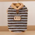 Blau Braun Gestreifter Hunde Fleece Pullover Winter Warmer Haustierkleidung Katzen - Blau Leder Abzeichen