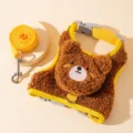 Cute teddy bear pet harness and leash set, warm plush design for small dogs and cats. - Brown Bear