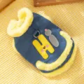 Blue denim pet winter jacket with yellow plush lining, warm dog clothes variant. - XS / Set / Yellow-Trimmed Denim