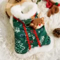 Gemütlicher grüner Haustier Wintermantel mit Plüschrand für kleine Hunde und Katzen Weihnachten - S / Kleine Rentier Wattierter Mantel