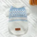Gemütlicher Haustierpullover für Hunde und Katzen, weiche Strickkleidung mit blauem Muster. - S (Empfohlenes Gewicht 1,5-2,5 kg) / Blauer Argyle Pullover / Blau
