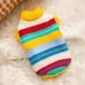 Bunter gestreifter Haustierpullover für Hunde Katzen, gemütliche warme Winterkleidung für Welpen. - S (Empfohlenes Gewicht 1,5-2,5 kg) / Gelber Farbiger Sand Pullover / Gelb