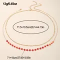 Doppelstufige goldene Taillenkette mit roten Blumen Anhänger verstellbarer Körperschmuck Strand - Gold Rote Blume Strass Stil (DZ0477) / 71+10cm