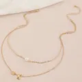 Doppelagige goldene Halskette mit Perle, Herz und Buchstabe K Anhänger Damenschmuck. - Buchstabe K Stil (NZ2456-K) / Gold