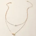 Goldene doppellagige Halskette mit Perle und Buchstabe M Herz Anhänger Damenschmuck - Buchstabe M Stil (NZ2456-M) / Gold