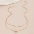 Doppelketten Gold Halskette mit Perle und Herz Buchstabe Anhänger Damen Modeschmuck - Buchstabe O Stil (NZ2456-O) / Gold