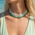 Bohemian multi-layer seed bead choker necklace set for women, green crystal detail - Green Series