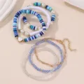 Farbenfrohes Fimo-Perlen und Kristall Armband Set für Damen, handgemachter Schmuck. - Blau-Serie