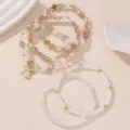 Perlenarmband Set mit bunten Kristallen und süßem Schleifenanhänger für Damen Alltag. - Weiß