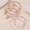 Rosa Perlenarmband Set mit süsser Schleife, mehrlagiger Kristalldschmuck für Damen. - Rosa Serie