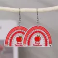 Boucles d'oreilles en acrylique motif professeur, joli design crayon pomme pour la rentrée. - Arc-en-ciel Pomme Best Teacher (EZ5541-A)