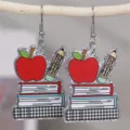 Boucles d'oreilles en acrylique pailleté pour la rentrée scolaire, motifs école. - Livre Pomme Crayon Ensemble (EZ5541-C)