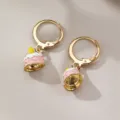 Cute pink cake dangle earrings for women, sweet enamel drop earrings with gold lever back. - Cake