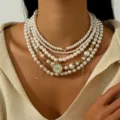 Mehrlagige Perlen-Choker-Halskette mit Evil Eye Anhänger und Goldkette für Damen Mode - Stern Herz Evil Eye Stil (NZ2960)